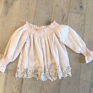 INA womans smocked off the shoulder blush pink peasant top medium ruffle Boho